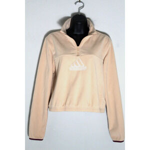 Adidas Women's Beige Quarter-Zip Fleece Pullover Sweatshirt, Size Small